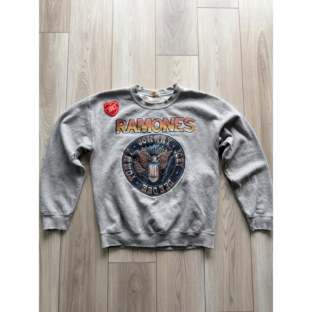 Madeworn Ramones Distressed Sweatshirt Unisex Small Gray Distressed Joey Patch
